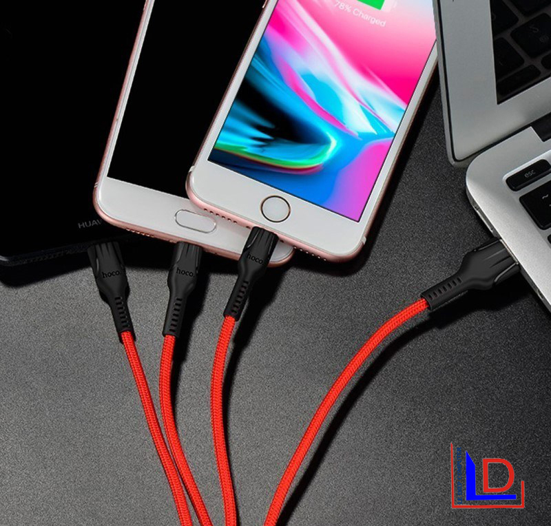 Hoco U31 - Cáp sạc 3 đầu cao cấp Lightning + Micro + Type C